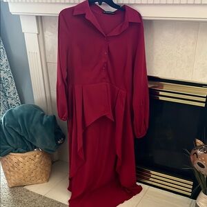 Chic Red Button-Up Blouse